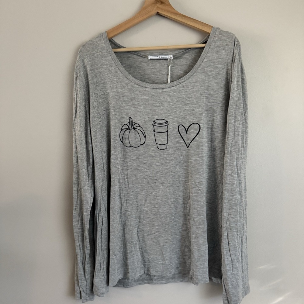 Lounge House Women's Pumpkin Coffee Love Gray Long Sleeve Shirt Size Large‎